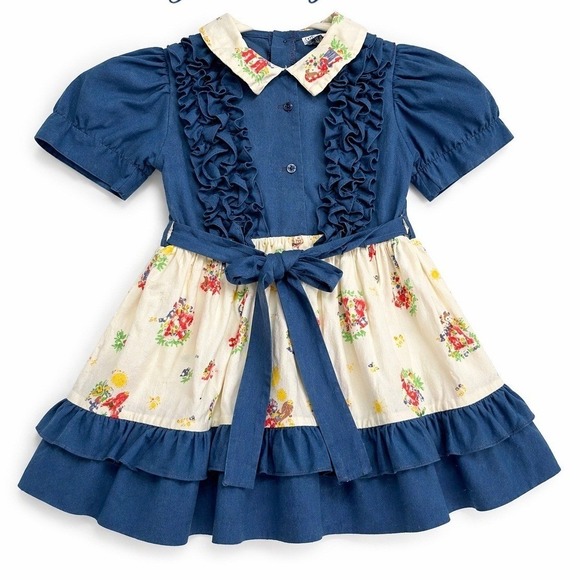 Jill Lynn Other - Jill Lynn Vintage Girls Dress Blue Cream Ruffle Holly Hobbie Style Size 2‎
